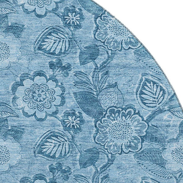 HomeRoots 8' X 10' Washable Blue Floral Area Rug with UV Protection – Durable, Stain-Resistant, Stylish Decor 708788