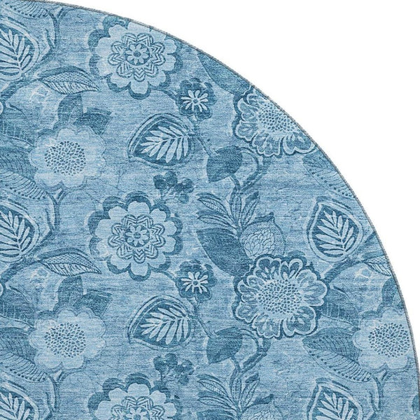 HomeRoots 8' X 10' Washable Blue Floral Area Rug with UV Protection – Durable, Stain-Resistant, Stylish Decor 708788