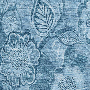 HomeRoots 9' X 12' Blue Floral Washable Area Rug with UV Protection, Non-Slip Backing for Kids & Pets 708789
