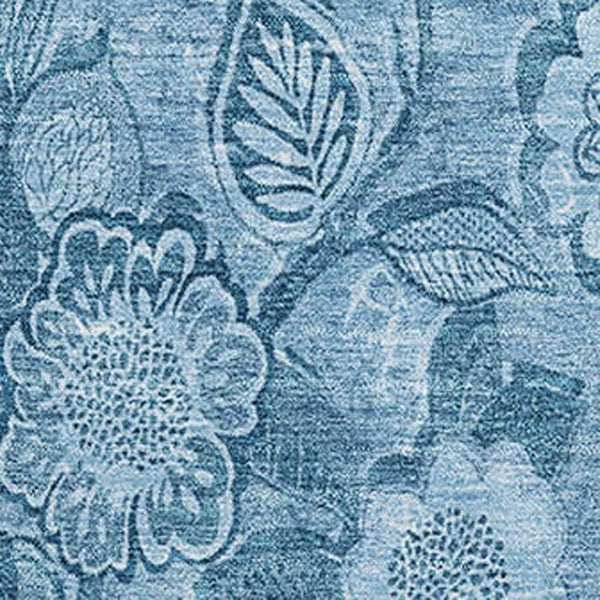 HomeRoots 9' X 12' Blue Floral Washable Area Rug with UV Protection, Non-Slip Backing for Kids & Pets 708789