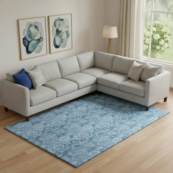 HomeRoots 10' Blue and Sky Blue Floral Washable Area Rug – UV Protected, Soft, Durable, Perfect for Any Home! 708790