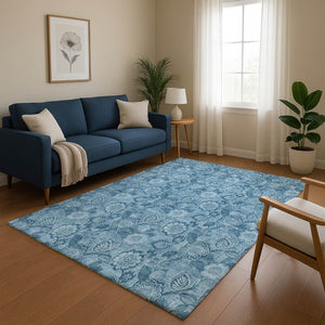 HomeRoots 10' Blue and Sky Blue Floral Washable Area Rug – UV Protected, Soft, Durable, Perfect for Any Home! 708790