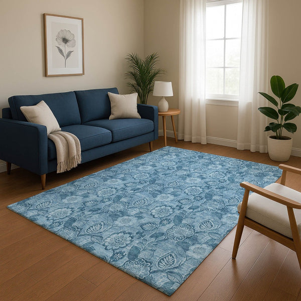 HomeRoots 10' Blue and Sky Blue Floral Washable Area Rug – UV Protected, Soft, Durable, Perfect for Any Home! 708790