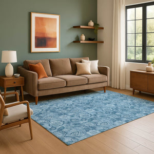 HomeRoots 10' Blue and Sky Blue Floral Washable Area Rug – UV Protected, Soft, Durable, Perfect for Any Home! 708790