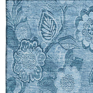 HomeRoots 10' Blue and Sky Blue Floral Washable Area Rug – UV Protected, Soft, Durable, Perfect for Any Home! 708790