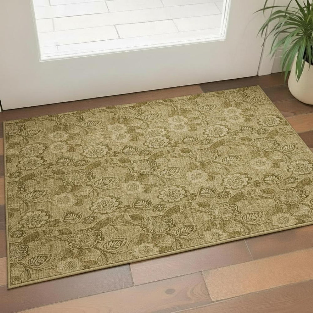 HomeRoots 5' X 8' Elegant Coffee & Beige Floral Area Rug - Washable, UV Protected & Perfect for High-Traffic Areas 708792