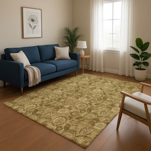 HomeRoots 5' X 8' Elegant Coffee & Beige Floral Area Rug - Washable, UV Protected & Perfect for High-Traffic Areas 708792