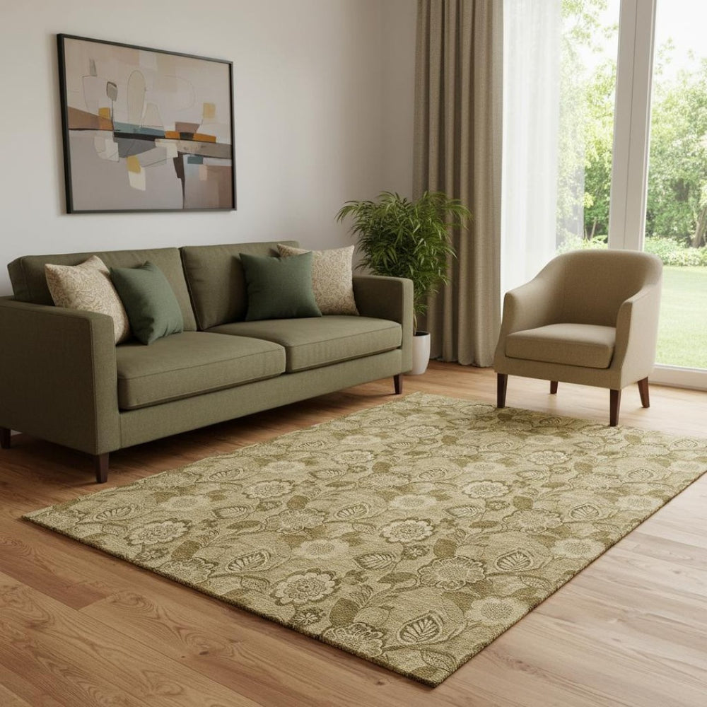 HomeRoots 8' Washable Round Rug with Coffee & Beige Floral Design - Durable, Pet-Friendly, UV Protected Décor 708793