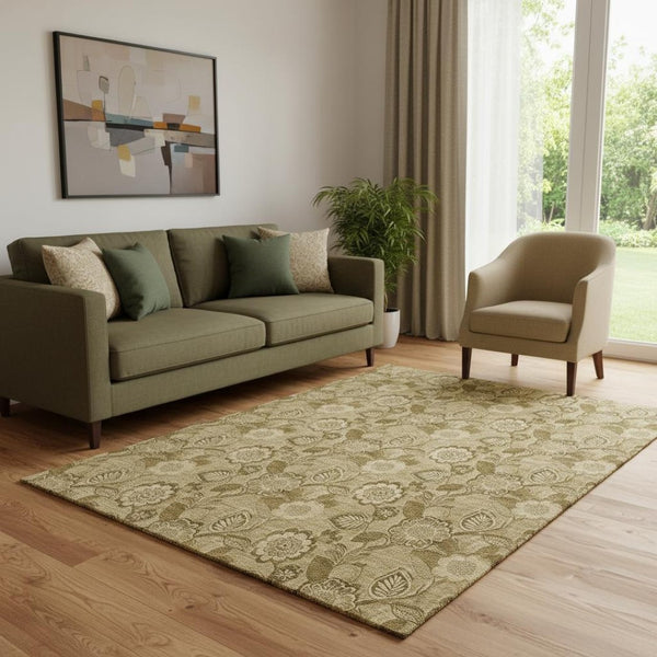 HomeRoots 8' Washable Round Rug with Coffee & Beige Floral Design - Durable, Pet-Friendly, UV Protected Décor 708793