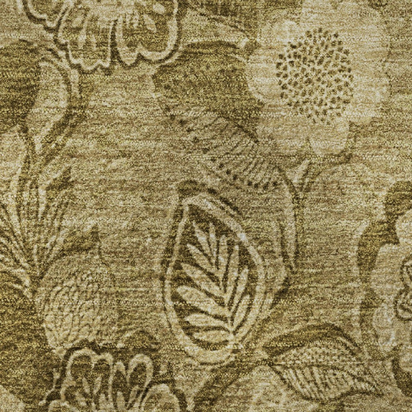 HomeRoots 8' Washable Round Rug with Coffee & Beige Floral Design - Durable, Pet-Friendly, UV Protected Décor 708793
