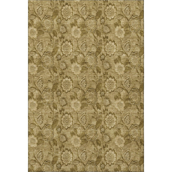 HomeRoots 8' Washable Round Rug with Coffee & Beige Floral Design - Durable, Pet-Friendly, UV Protected Décor 708793