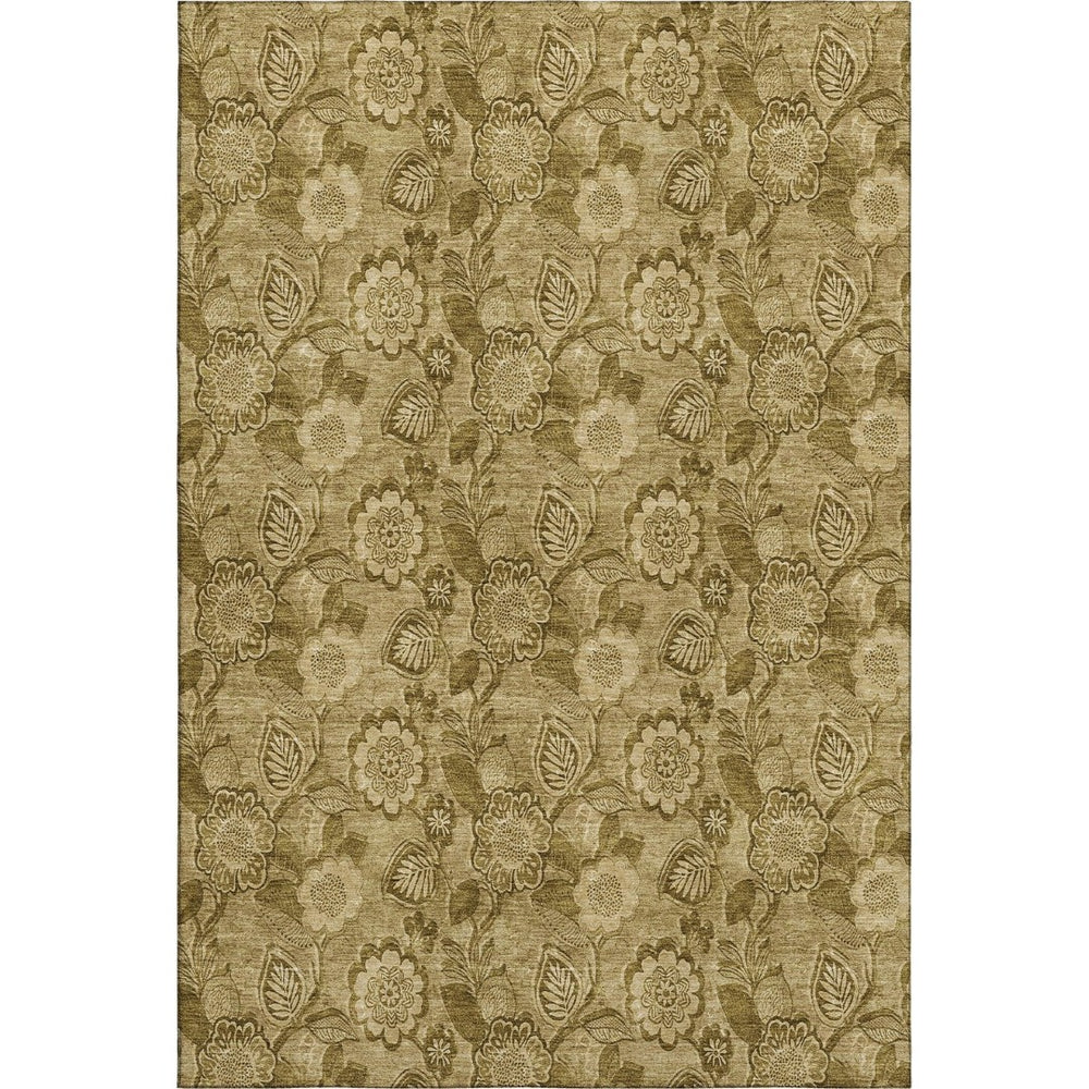 HomeRoots 9' X 12' Coffee and Beige Floral Area Rug - Stain-Resistant, UV-Protected, Easy-Care, Non-Slip Design 708795
