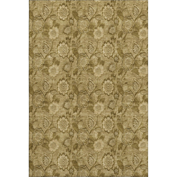 HomeRoots 9' X 12' Coffee and Beige Floral Area Rug - Stain-Resistant, UV-Protected, Easy-Care, Non-Slip Design 708795