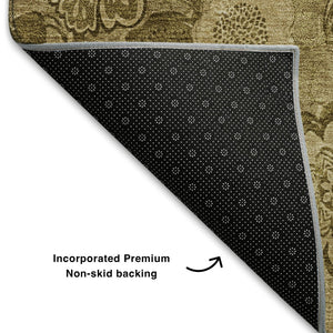 HomeRoots 9' X 12' Coffee and Beige Floral Area Rug - Stain-Resistant, UV-Protected, Easy-Care, Non-Slip Design 708795