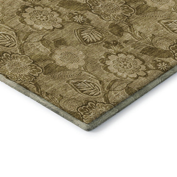 HomeRoots 9' X 12' Coffee and Beige Floral Area Rug - Stain-Resistant, UV-Protected, Easy-Care, Non-Slip Design 708795