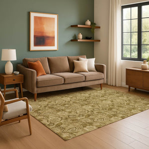 HomeRoots 9' X 12' Coffee and Beige Floral Area Rug - Stain-Resistant, UV-Protected, Easy-Care, Non-Slip Design 708795
