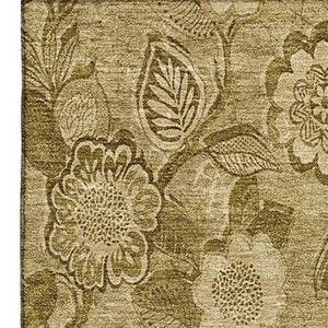 HomeRoots 9' X 12' Coffee and Beige Floral Area Rug - Stain-Resistant, UV-Protected, Easy-Care, Non-Slip Design 708795