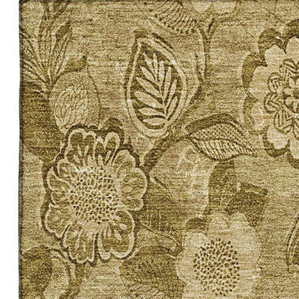 HomeRoots 9' X 12' Coffee and Beige Floral Area Rug - Stain-Resistant, UV-Protected, Easy-Care, Non-Slip Design 708795