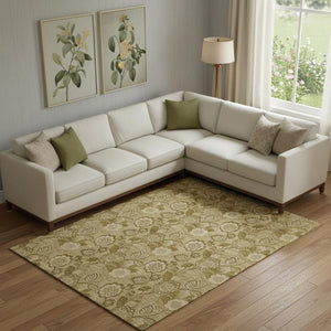HomeRoots 10' X 14' Coffee And Beige Floral Area Rug - Durable, Washable, UV-Protected, Perfect for Homes with Kids! 708796
