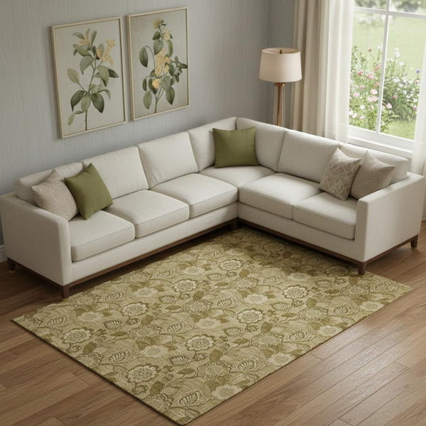HomeRoots 10' X 14' Coffee And Beige Floral Area Rug - Durable, Washable, UV-Protected, Perfect for Homes with Kids! 708796