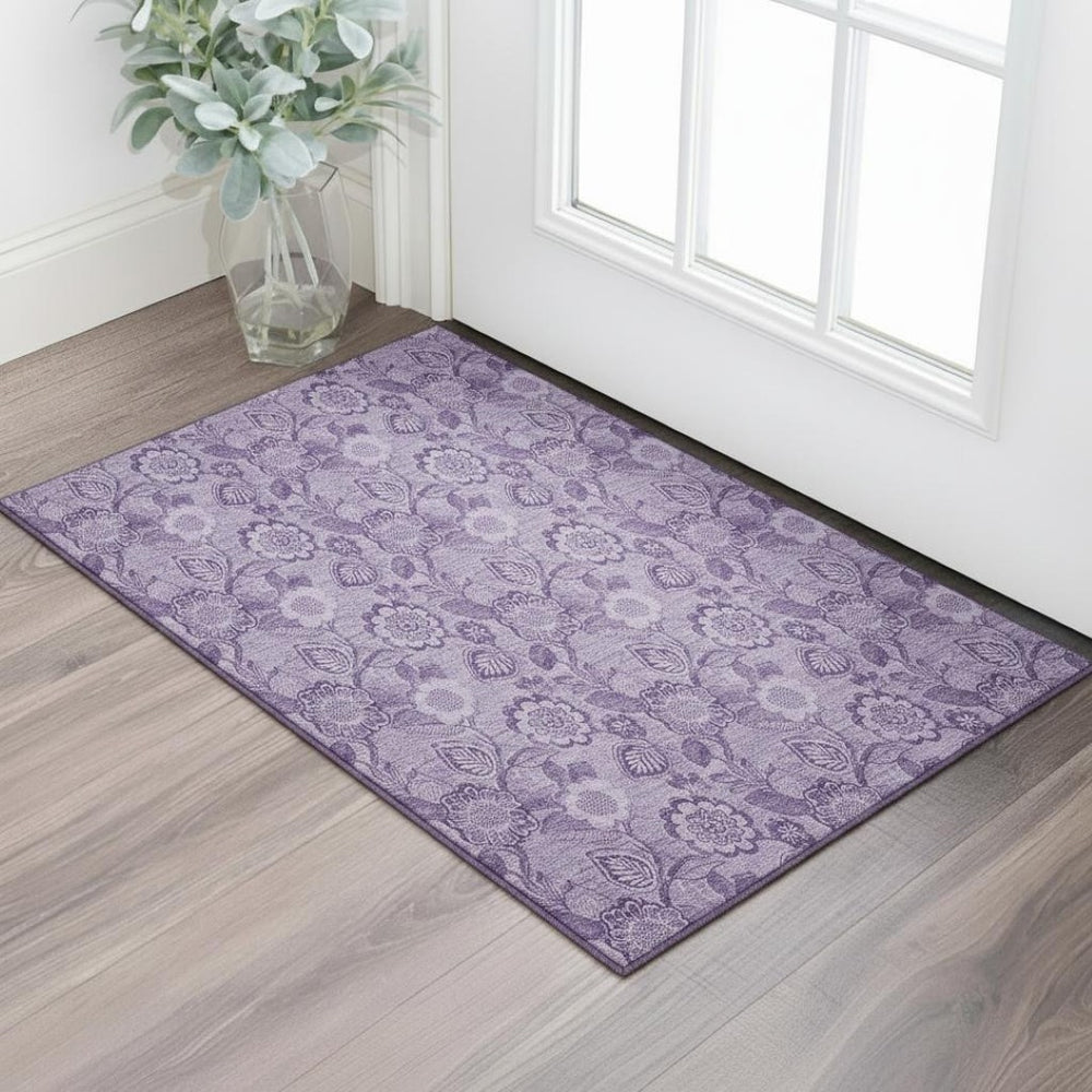 HomeRoots 5' X 8' Plum Floral Area Rug - Washable, UV-Protected, Stain-Resistant & Non-Slip for Busy Homes 708798