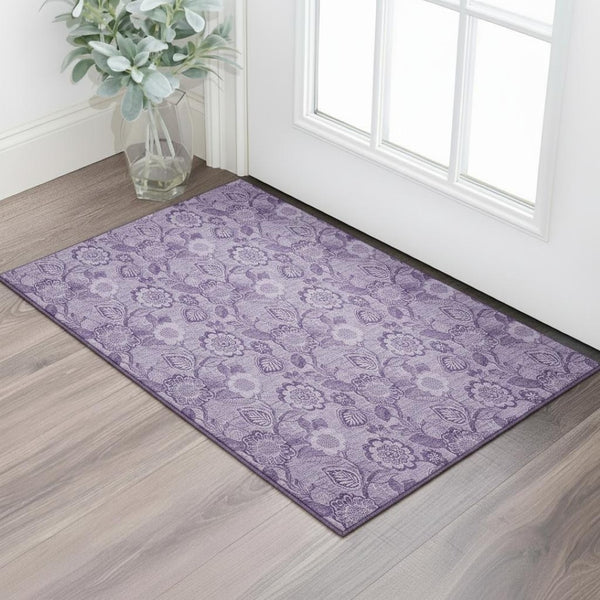 HomeRoots 5' X 8' Plum Floral Area Rug - Washable, UV-Protected, Stain-Resistant & Non-Slip for Busy Homes 708798