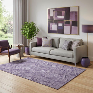 HomeRoots 8' Washable Plum and Purple Floral Round Rug with UV Protection, Durable for Kids and Pets' Areas 708799