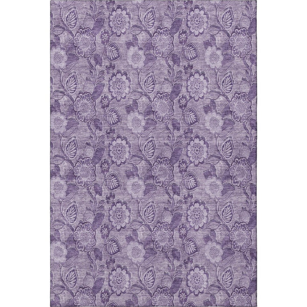 HomeRoots 8' Washable Plum and Purple Floral Round Rug with UV Protection, Durable for Kids and Pets' Areas 708799
