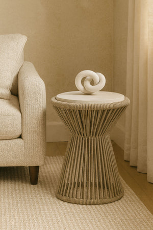 English Elm Rope Spot Table Beige — Textural Cylindrical Rope Accent Table 16"x16"x22" Coastal-Boho Charm B2699P373208