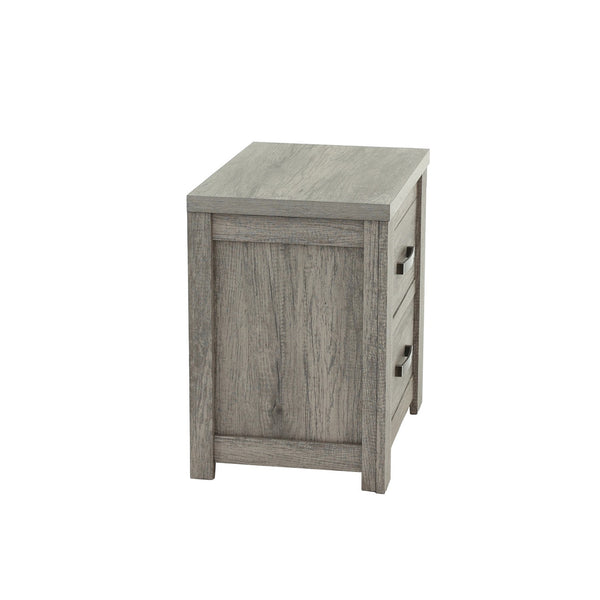 English Elm 2 Drawer Nightstand with Ample Storage and Inset Handles, Contemporary Wooden Bedside Table with Sturdy Legs and Wide Display Top Grey B016P251372