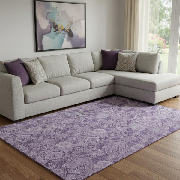 HomeRoots 9' X 12' Washable Floral Area Rug in Plum & Purple – Stain Resistant, UV Protected, Non-Slip Design 708801