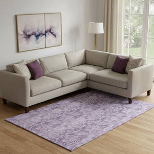 HomeRoots 10' X 14' Washable Plum & Purple Floral Area Rug with UV Protection - Stylish & Durable for Homes 708802