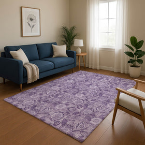 HomeRoots 10' X 14' Washable Plum & Purple Floral Area Rug with UV Protection - Stylish & Durable for Homes 708802
