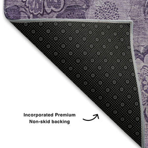HomeRoots 10' X 14' Washable Plum & Purple Floral Area Rug with UV Protection - Stylish & Durable for Homes 708802
