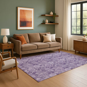 HomeRoots 10' X 14' Washable Plum & Purple Floral Area Rug with UV Protection - Stylish & Durable for Homes 708802