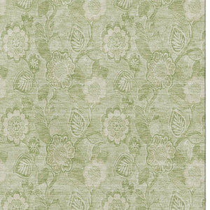 HomeRoots 8' Sage and Beige Floral Washable Round Rug - UV Protected, Durable, Easy-Care for Family Spaces 708805