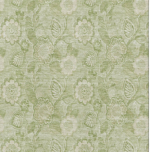 HomeRoots 8' Sage and Beige Floral Washable Round Rug - UV Protected, Durable, Easy-Care for Family Spaces 708805