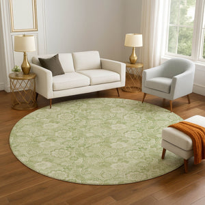 HomeRoots 8' X 10' Sage and Beige Floral Washable Area Rug - Durable, UV-Protected, Perfect for Homes and Pets! 708806