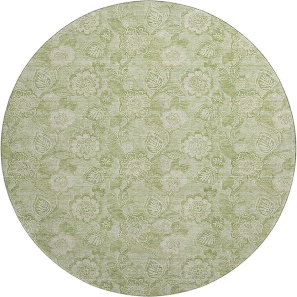 HomeRoots 8' X 10' Sage and Beige Floral Washable Area Rug - Durable, UV-Protected, Perfect for Homes and Pets! 708806