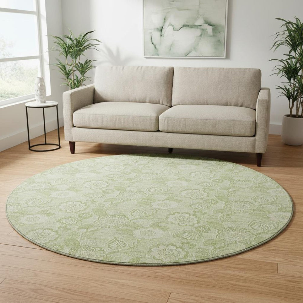 HomeRoots 8' X 10' Sage and Beige Floral Washable Area Rug - Durable, UV-Protected, Perfect for Homes and Pets! 708806