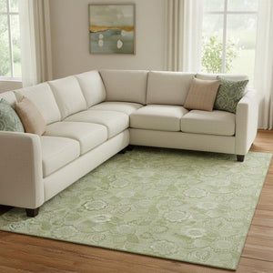 HomeRoots 9' X 12' Sage and Beige Floral Area Rug - Stain-Resistant, UV Protected, Perfect for Busy Homes! 708807