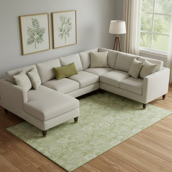 HomeRoots 10' X 14' Sage and Beige Floral Area Rug - Durable, Washable, UV-Protected for Busy Homes & Kids 708808