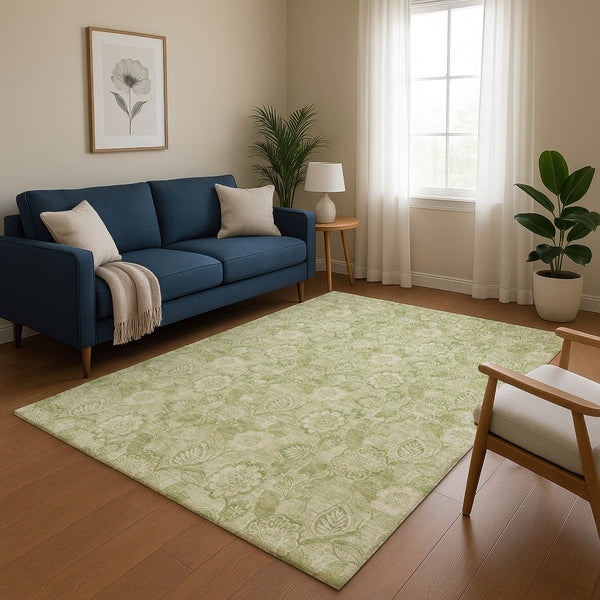 HomeRoots 10' X 14' Sage and Beige Floral Area Rug - Durable, Washable, UV-Protected for Busy Homes & Kids 708808