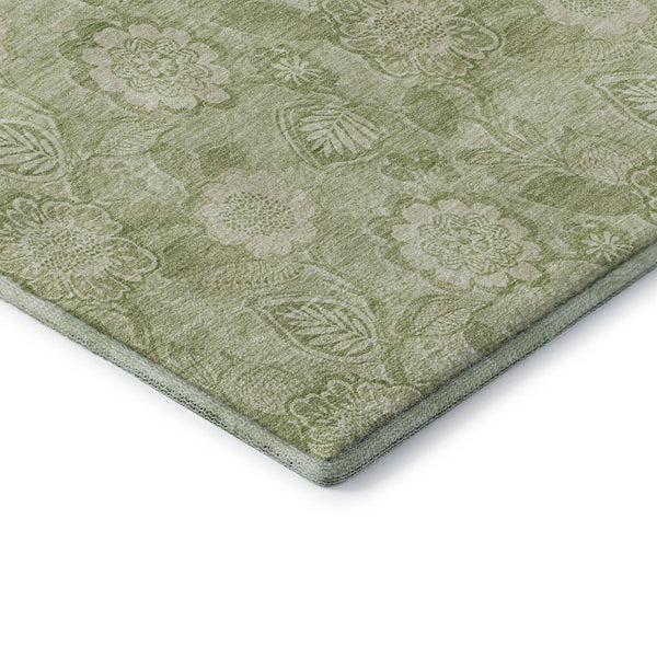 HomeRoots 10' X 14' Sage and Beige Floral Area Rug - Durable, Washable, UV-Protected for Busy Homes & Kids 708808