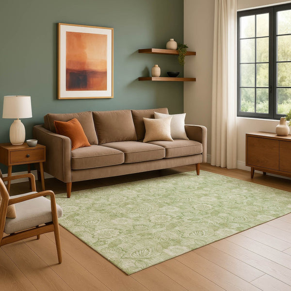 HomeRoots 10' X 14' Sage and Beige Floral Area Rug - Durable, Washable, UV-Protected for Busy Homes & Kids 708808