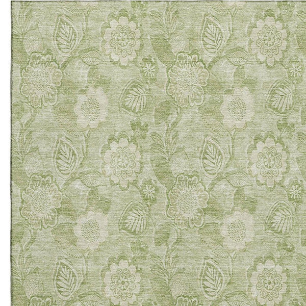 HomeRoots 10' X 14' Sage and Beige Floral Area Rug - Durable, Washable, UV-Protected for Busy Homes & Kids 708808