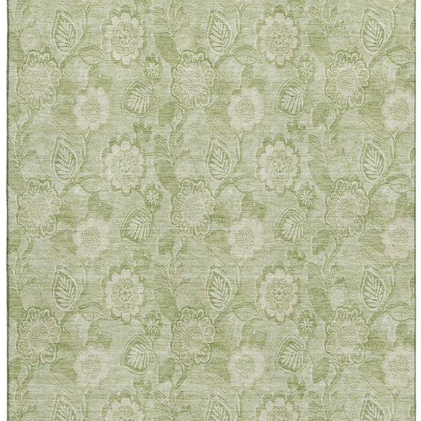 HomeRoots 10' X 14' Sage and Beige Floral Area Rug - Durable, Washable, UV-Protected for Busy Homes & Kids 708808