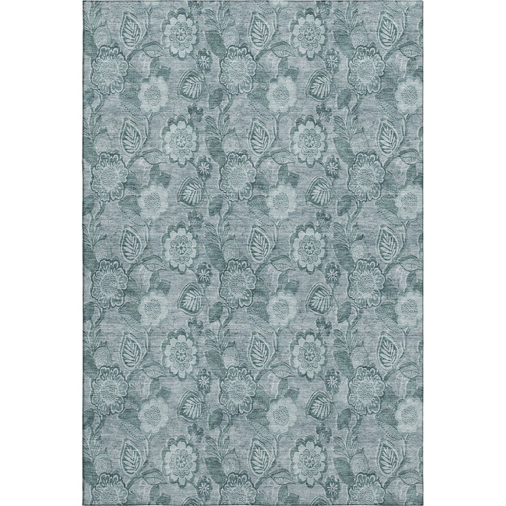 HomeRoots 5' X 8' Teal And Aqua Floral Area Rug - Washable, UV Protected, Stain Resistant for Stylish Durability 708810