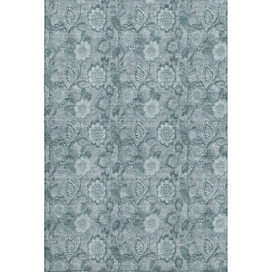 HomeRoots 5' X 8' Teal And Aqua Floral Area Rug - Washable, UV Protected, Stain Resistant for Stylish Durability 708810