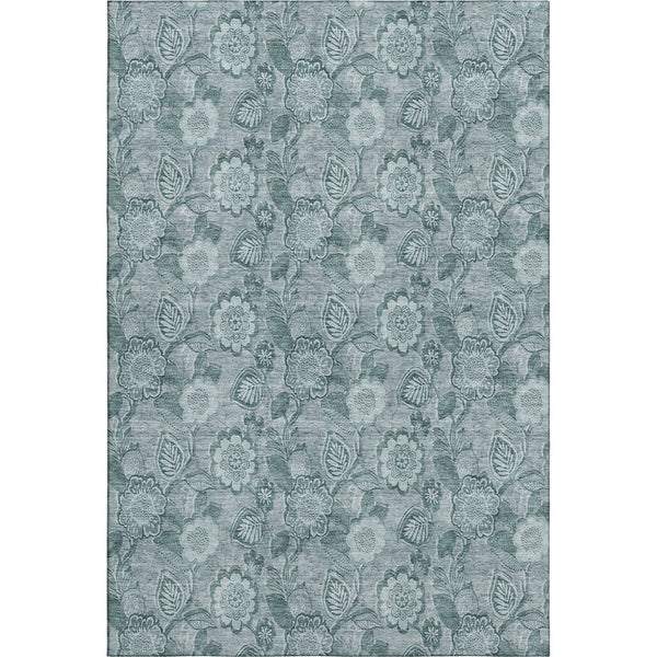 HomeRoots 5' X 8' Teal And Aqua Floral Area Rug - Washable, UV Protected, Stain Resistant for Stylish Durability 708810